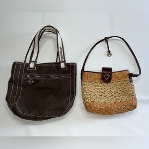 Y2K Brighton Tan Leather Trim Shoulder Bag Purse & Aeropostale Tote Bag Lot Of 2